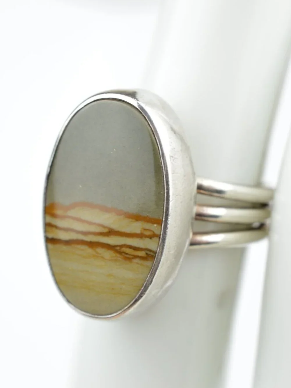 925 Sterling Silver Owyhee Picture Jasper Ring Size 5.75 Triple Wire Band 7.3g
